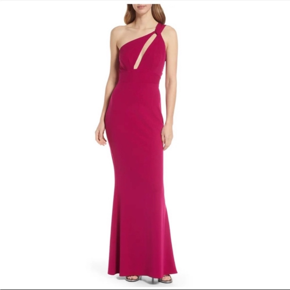 Katie May Edgy Asymmetrical‎ One Shoulder Gown- Dark Pink